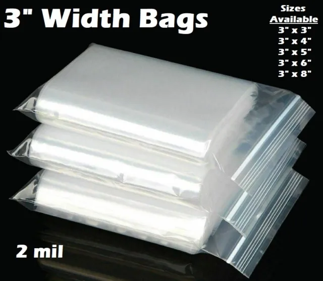 3" Clear Zip Seal Bags Poly Plastic Reclosable Top Lock Zipper 2Mil Mini Baggies
