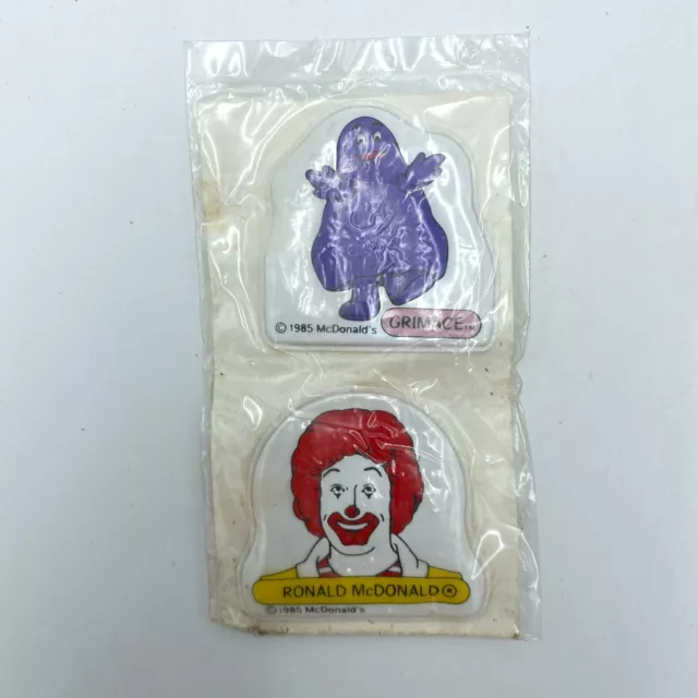 Vintage McDonald's Ronald McDonald & Grimace Puffy Stickers 1985 New In Package
