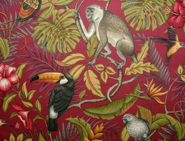 Canneberge Tropical Oiseaux Singe Tissu Coton Rideau Tapisserie Store Coussin