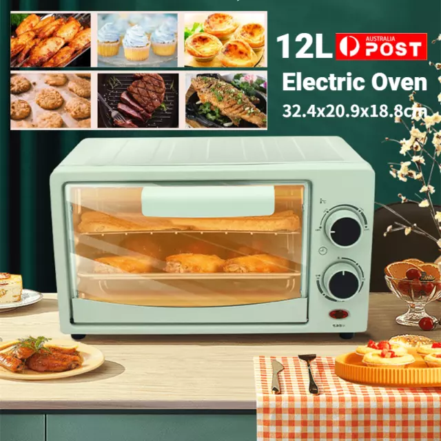 12L Electric Oven Grill Toaster Bake Compact Oven Timer Breakfast Maker Green AU