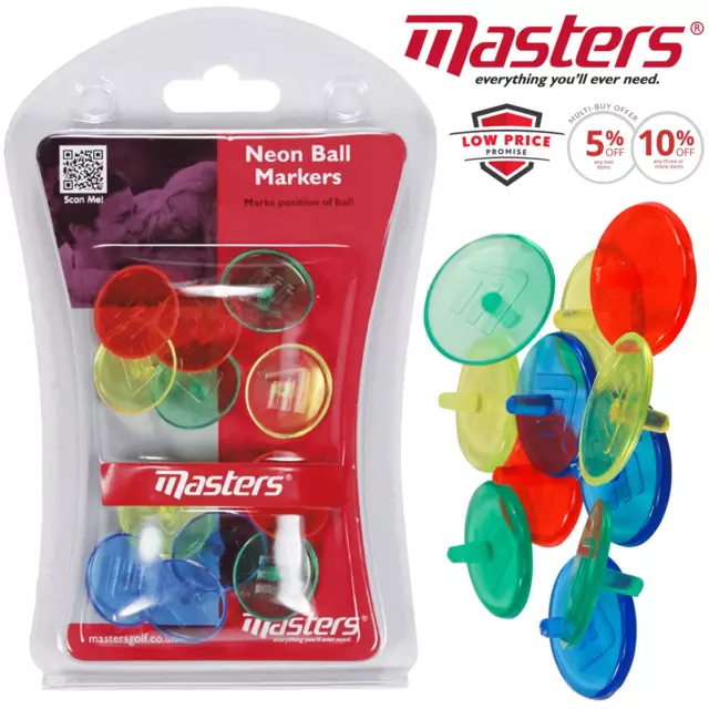 24 Masters Neon Golf Ball Markers / Fluorescent Golf Ball Markers Multipack X 24