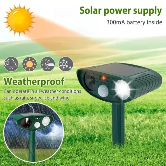 2PCS Répulsif CHAT Ultrason Solaire Lumineux Sonore pour protéger jardin ETANCHE