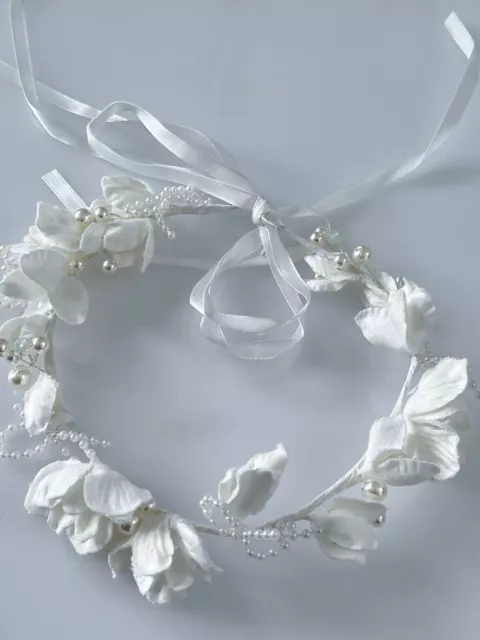 Baby Girls Kids White Flower Pearl Halo Tiara Crown hair headband Garland Prop