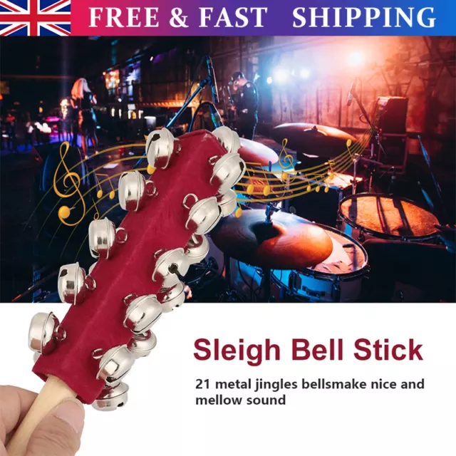 Sleigh Bells Stick Hand Held with 21 Metal Jingles Ball Percussion Musical Toys