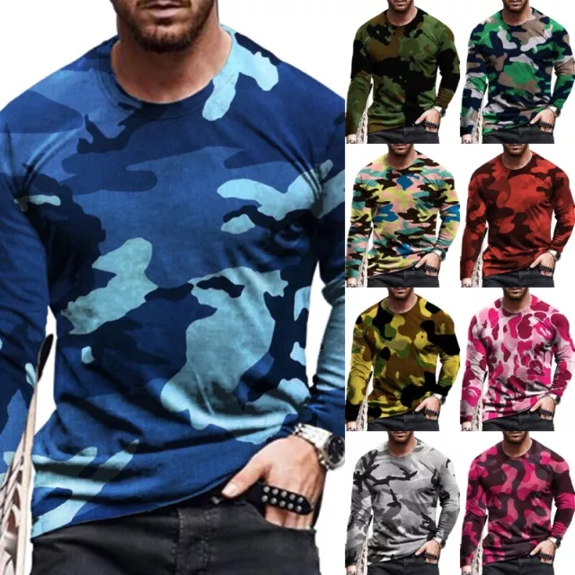 Men's Long Sleeve Camouflage T Shirt Casual Slim Fit Crew Neck Pullover Tops Tee