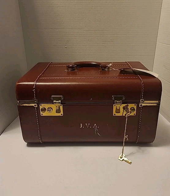 Leather Vintage Makeup Travel Case Vintage TRAIN Case ENVOY Brown