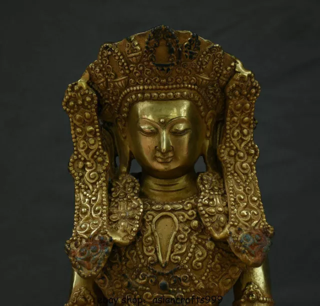 16.8 "Tibet Kupfer Gold Buddhismus Sitz Amitayus Langlebigkeit Göttin Skulptur 2