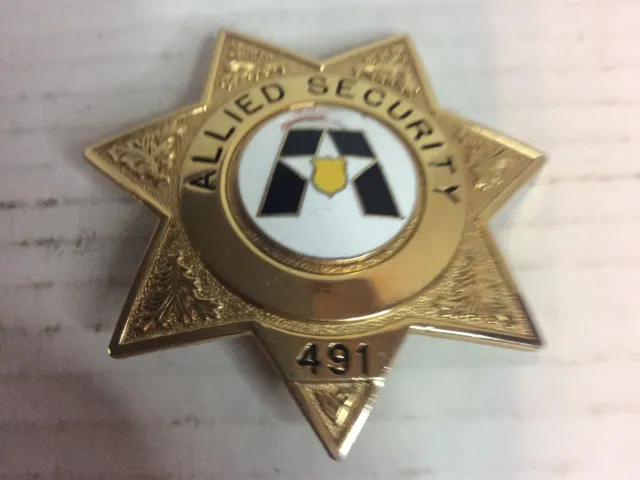 Vintage Obsolete Allied Security #491 Rare Gold 7-point Star Badge