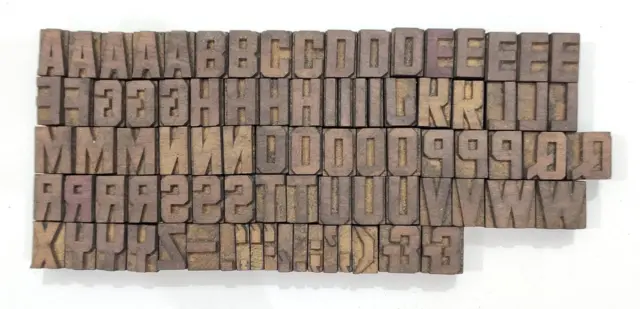 Vintage Letterpress wood/wooden printing type block typography 86pc 25mm#TP-274