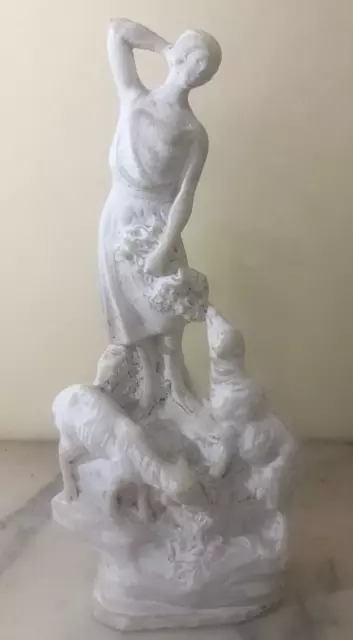 37 cm stone sculpture young woman with two sheep