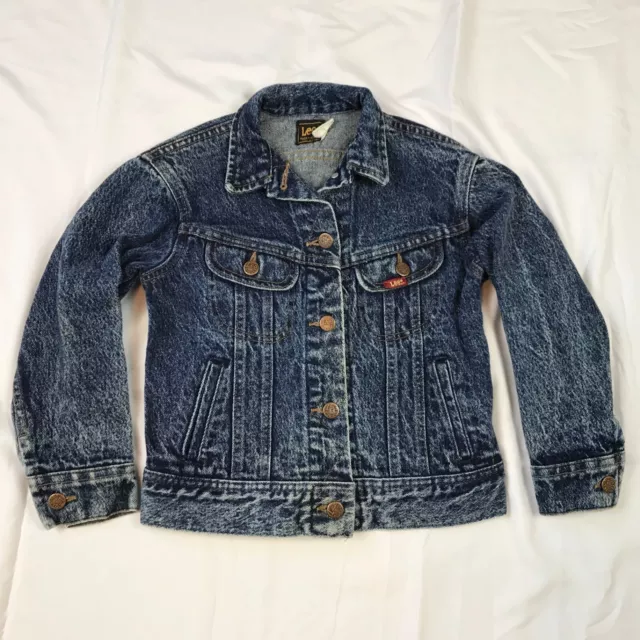 Vintage Lee Stonewash Denim Jean Jacket Pockets Made In USA 100% Cotton Size 7