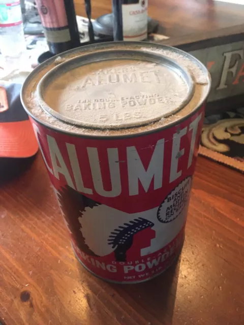 Vintage Calumet 5 LB Pound Double Acting Baking Powder Tin Can w/ Embossed Lid
