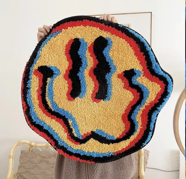Trippy Smile Rug Smily Face Handmade Rug- FREE SHIPPING