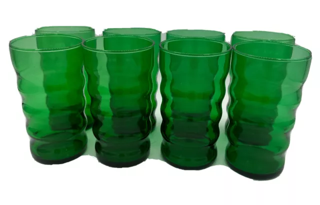 Vintage Anchor Hocking Whirly Twirly Forest Green Glass Set of 8 9oz Tumblers