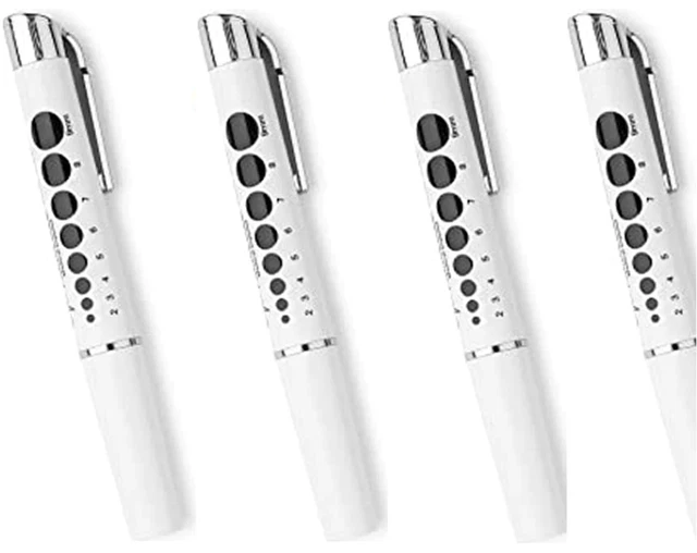 4 x Reusable Medical Pocket Penlight Flashlight with Pupil Gauge LED Bulb -White