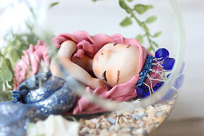 Art Doll  Sapphire Mermaid, Handmade Sculpture Ooak Collectible Figurine