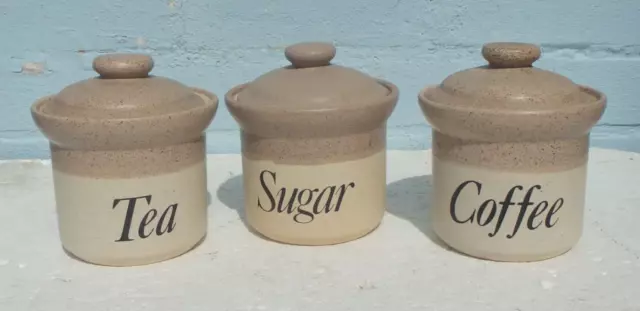 Brailsford Stoneware Tea Coffee & Sugar Canisters Jars Brown Cottage Derbyshire