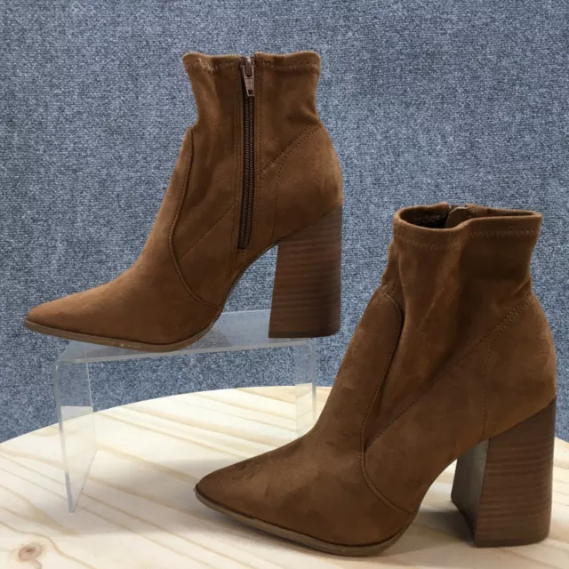 Steve Madden Boots Womens 7.5 M Touchdown Pointed Bootie Brown Faux Suede Heels 2