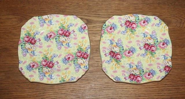Royal Winton England Grimwades Yellow Chintz Welbeck 1995 Bread Plate (2) 6 1/4" 2