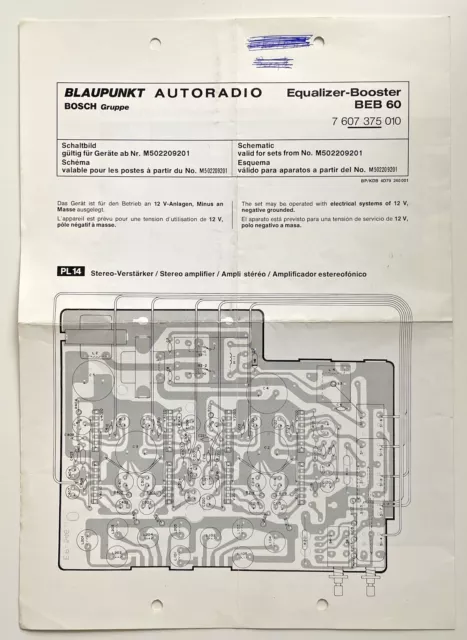 BLAUPUNKT Autoradio BEB 60 Equalizer-Booster Schaltbild Plan