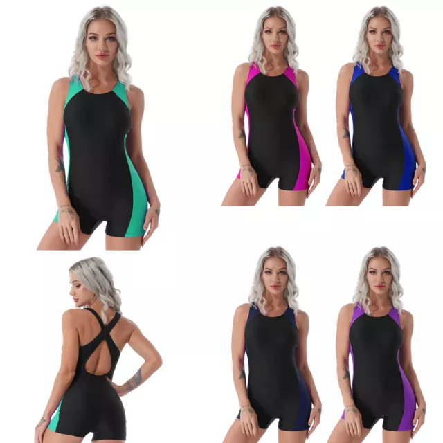 Women's Boyleg Swimsuit One Piece Criss Cross Back Swimwear Bodysuit Athletic 2