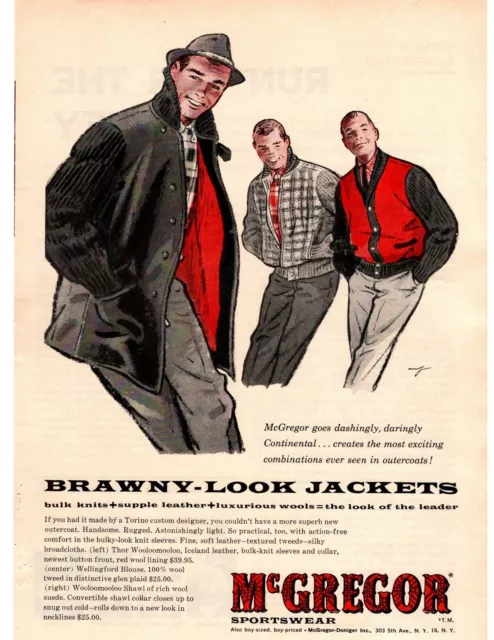 1957 McGregor Brawny Look Jackets Wellingford Blouse Wooloomooloo Shawl Print Ad