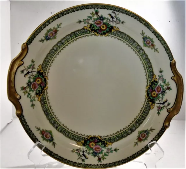 Vintage Art Deco Nouveau Noritake M Nippon Hnd Cake Plate HP Birds Fleur De Lys