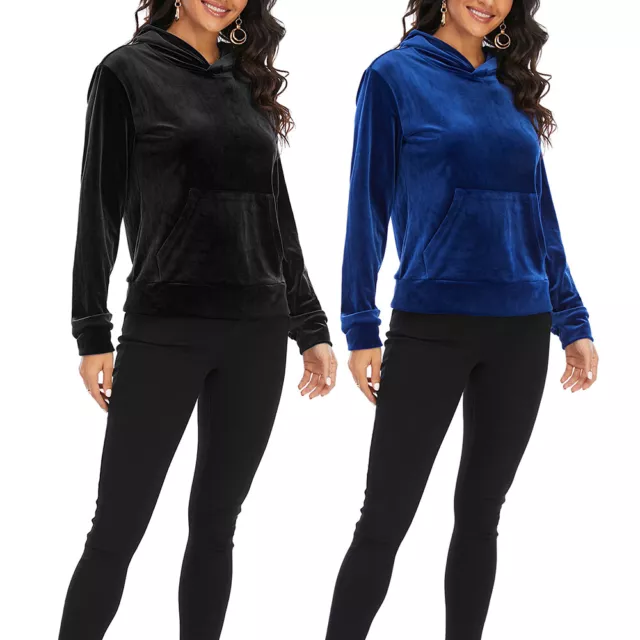 Long Sleeve Velour Womens Junior's Hoodie Sports Jogging Fashion Athletic Tops