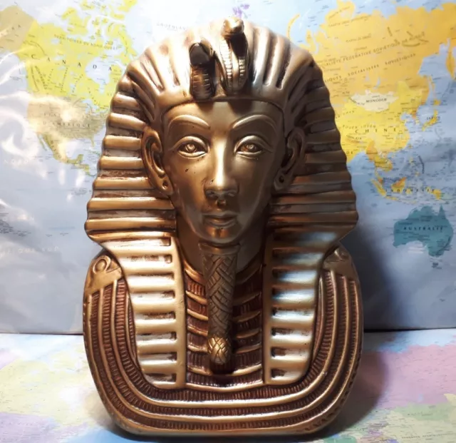 Grand Buste de Pharaon Vintage-Sculpture Fabriqué en Égypte/Hauteur 33 cm/Dorée