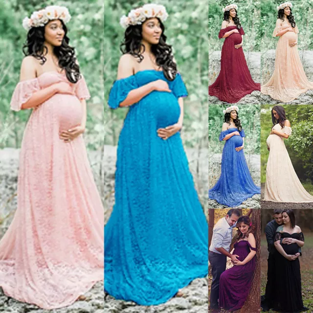 Pregnant Womens Off Shoulder Maxi Dresses Maternity Ball Gown Photography Props