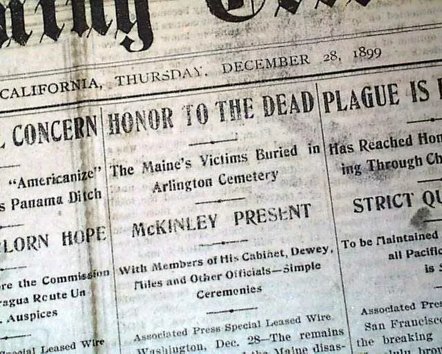 USS MAINE Victims Buried at Arlington National Cemetery Virginia 1899 Newspaper