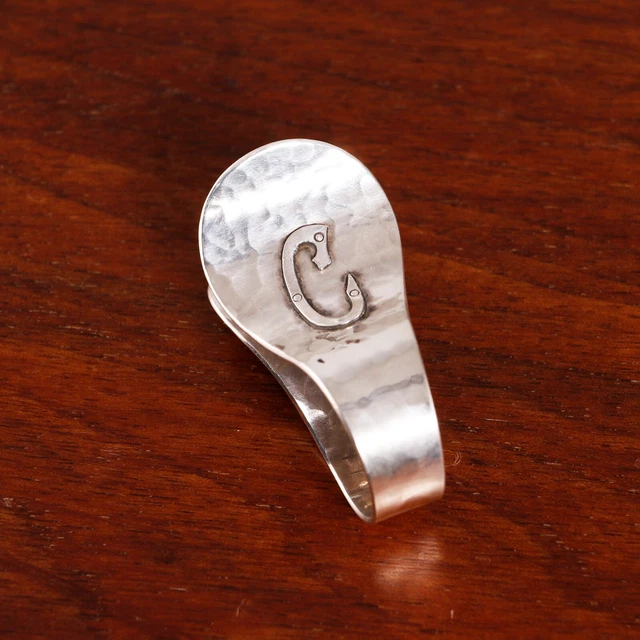 John O Bellis Arts & Crafts Sterling Silver Napkin Clip Hand Hammered Mono C