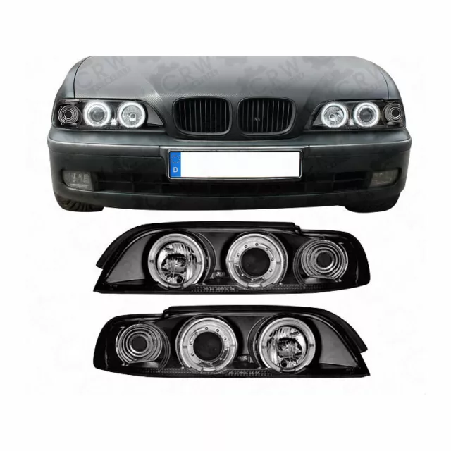 2 x Scheinwerfer LED für BMW E39 5er 95-00 Angel Eyes black / schwarz 1017619