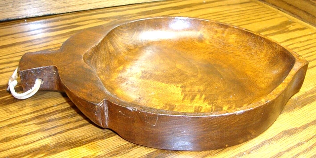 Vtg Hand-Carved Wooden Fruit Shaped Plate Nuts~Mints~Candy Tray w/Hanger     750