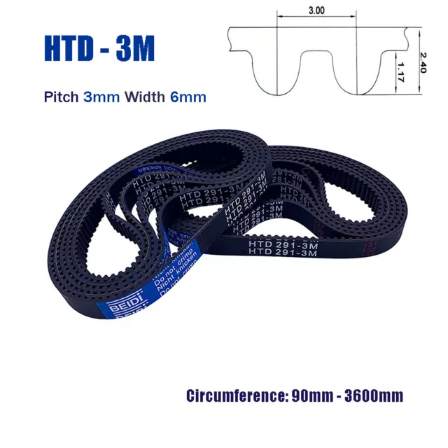 HTD 3M Pitch 3mm Close Loop Synchronous Timing Belt Width 6mm Rubber Drive Belt