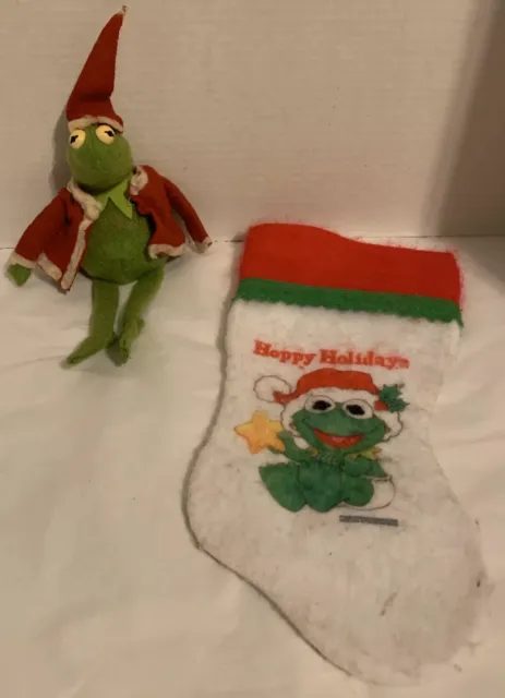 Vtg 70’s Henson Kermit The Frog Fisher Price Xmas Muppet Doll & Kermit Stocking