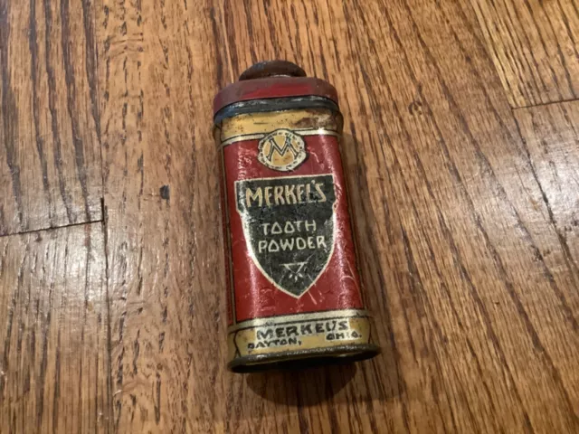 Antique Dental Tooth Powder Tin: Merkel’s. Dentist Teeth Medicine Empty.