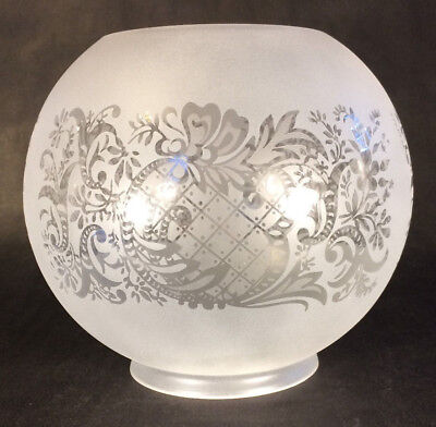 7" Satin Etched Bow & Scroll Floral Gas Oil Ball Lamp Shade- 4" Fitter BS502i