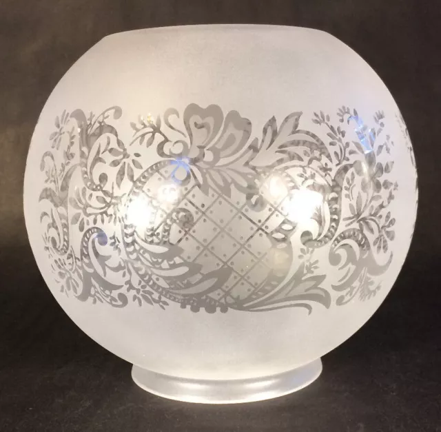 7" Satin Etched Bow & Scroll Floral Gas Oil Ball Lamp Shade- 4" Fitter BS502i