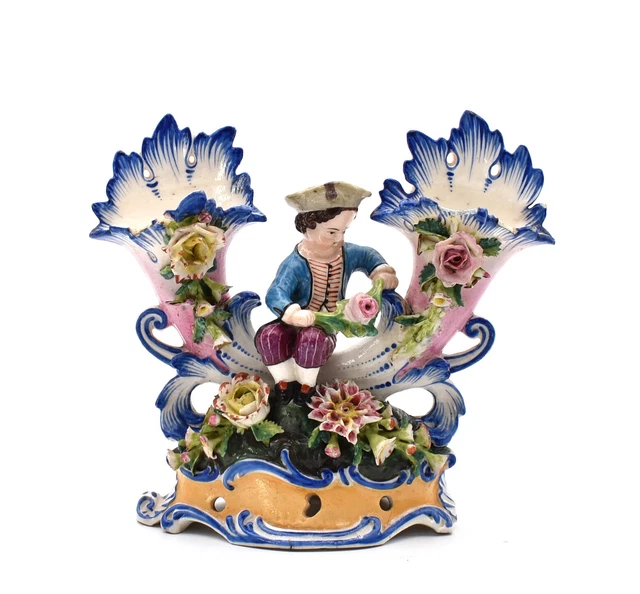 Jacob Petit Fontainebleau Florero Porcelana Cuernos Abondances 19ème