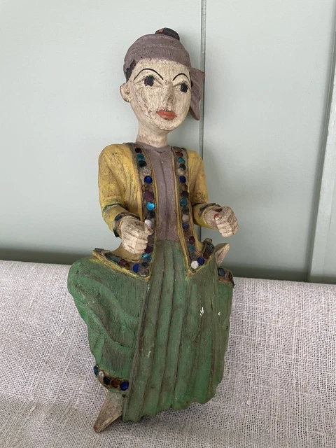 Vtg. Hand Carved Hand Painted Burmese Musician Figure Wall Hangings 2