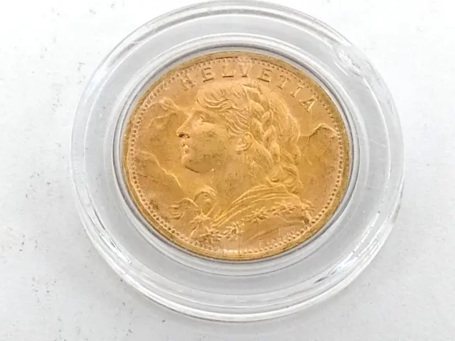 1947-B Swiss 20 Francs Gold Coin Switzerland Helvetia 900 Fine 0.187 ozt Troy oz