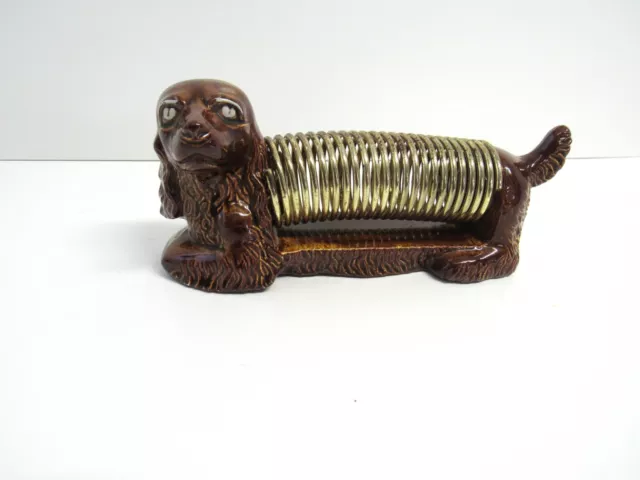 Vintage Ceramic Daschund Weiner Dog Coil Letter Holder  - Made in USA - EUC