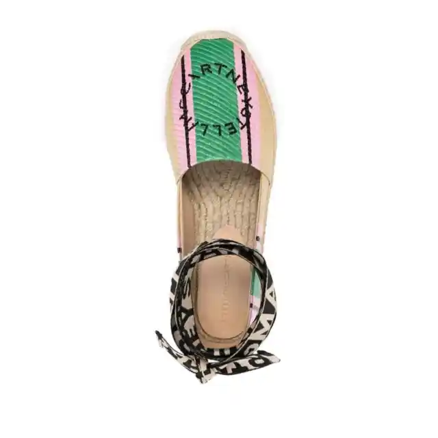 Stella McCartney Sustainable Gaia Rafia Stripes Logo Shoes in Green Pink 35