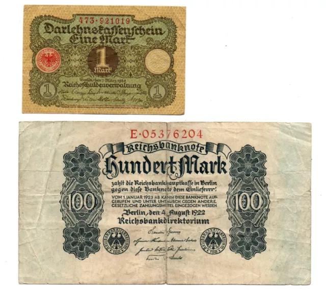 Deutsches Reich, 2 div. Banknoten von 1920 und 1922