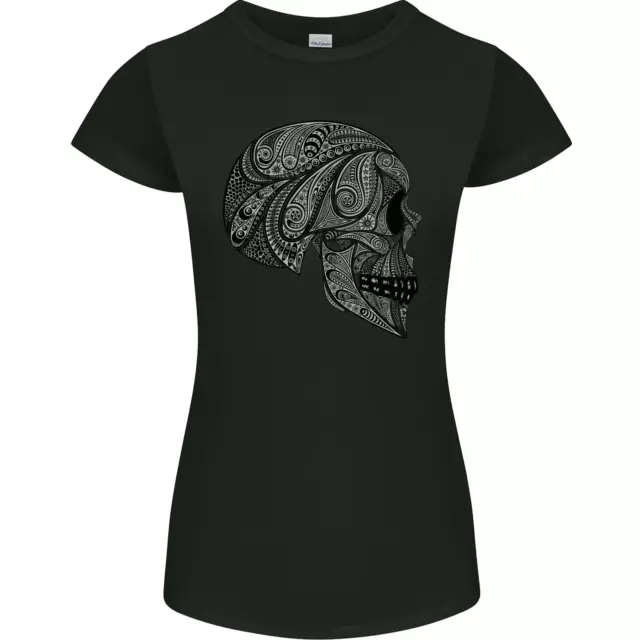 Mandala Skull Gothic Biker Motorbike Womens Petite Cut T-Shirt