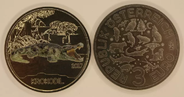 3 Euro Münze Krokodil Tiertaler Österreich 2017 + Folder