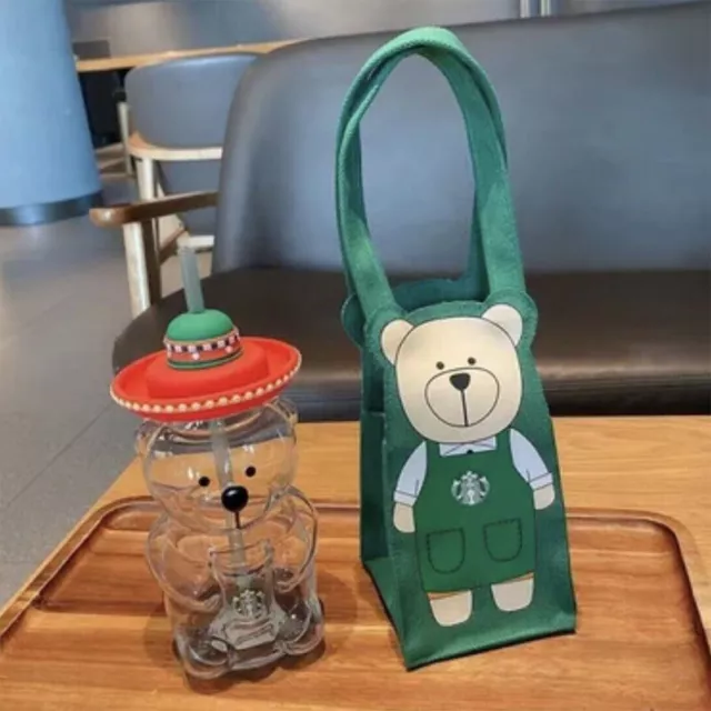 NEW STARBUCKS LATIN American Glass Bear Bottle With Bear Tumbler Green