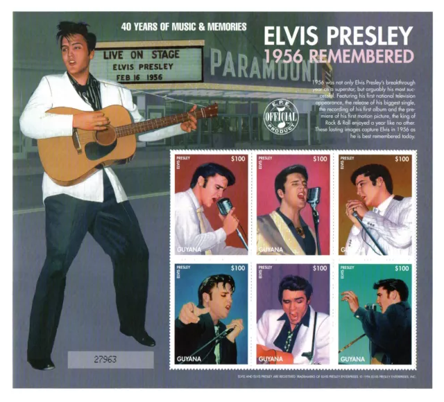 Elvis Presley - Unmounted Stamp Sheet - Guyana - 1956 Remembered