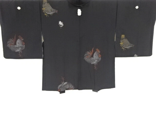 97333# Japanese Kimono / Antique Haori / Urushi / Woven Rooster
